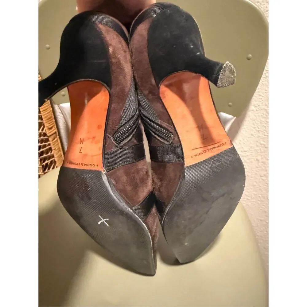 Donald J Pliner Brown Suede Black Criss-Cross Bandage Heeled Ankle Boots Size 7 - Picture 5 of 5